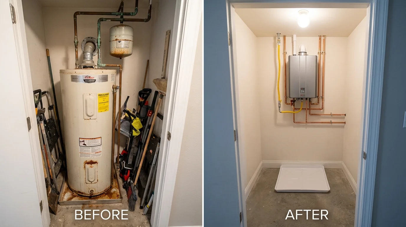 Tank water heater versus wall-mounted tankless unit comparison for Brookfield, IL homeowners